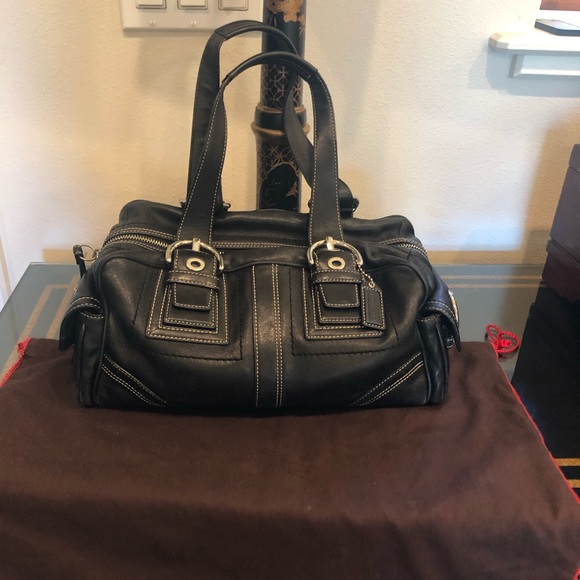 COACH BLACK LEATHER SATCHEL PREOWNED Great Beautiful Condition! - Picture 7 of 16